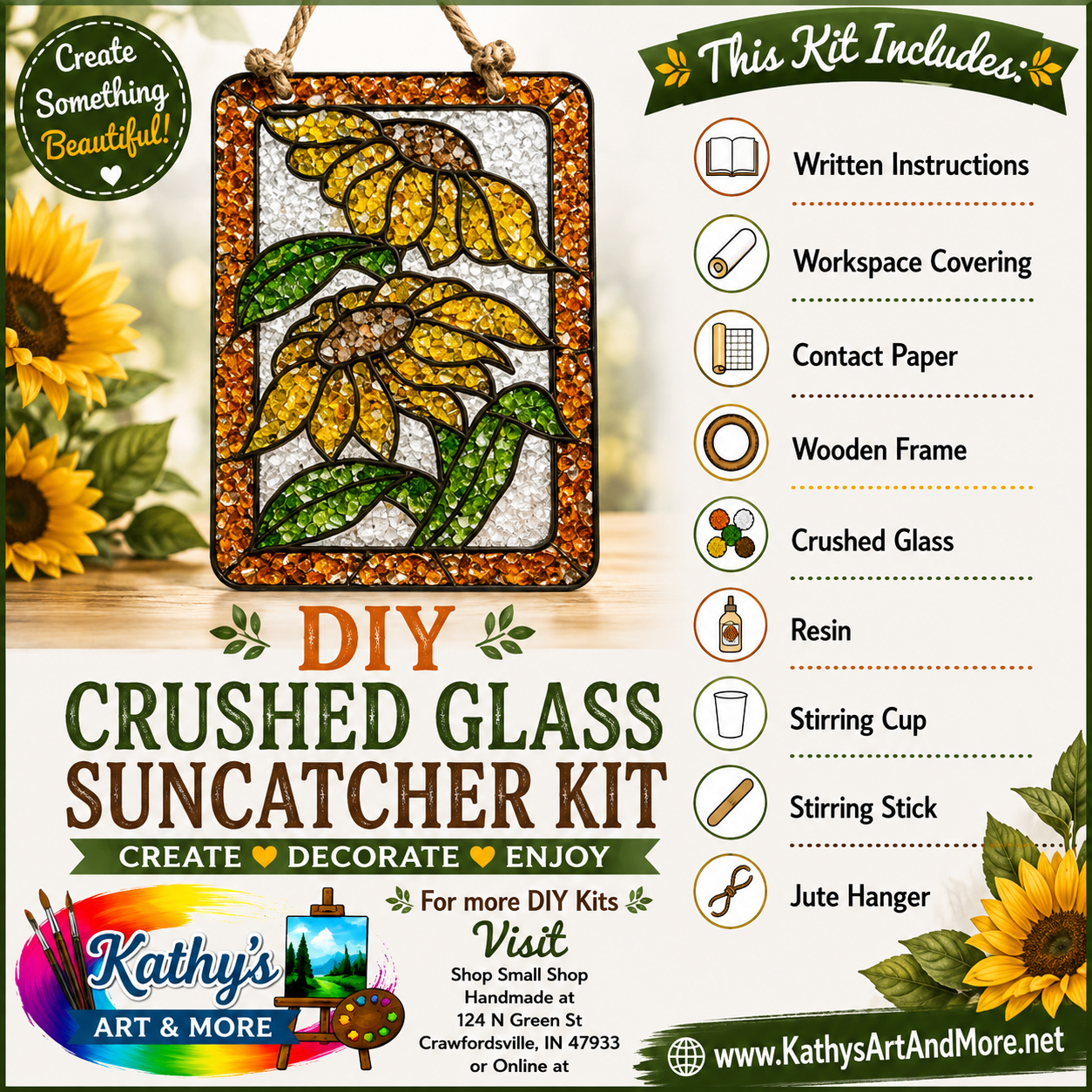 DIY Crushed Glass Suncatcher Kit - Sunflowers