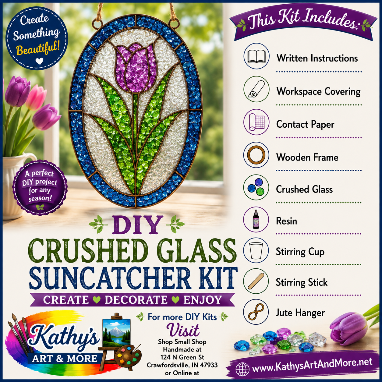 DIY Crushed Glass Suncatcher Kit - Tulip