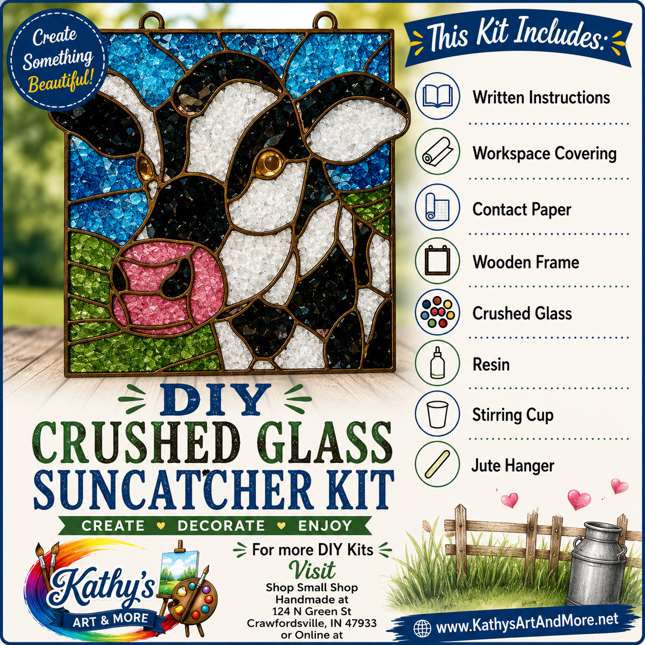 DIY Crushed Glass Suncatcher Kit - Cow