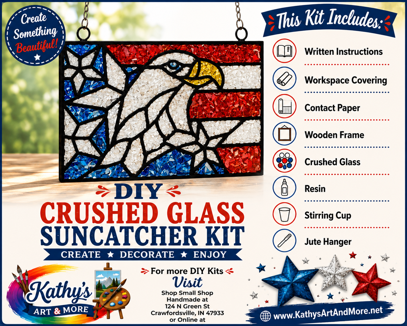 DIY Crushed Glass Suncatcher Kit - American Eagle and Flag