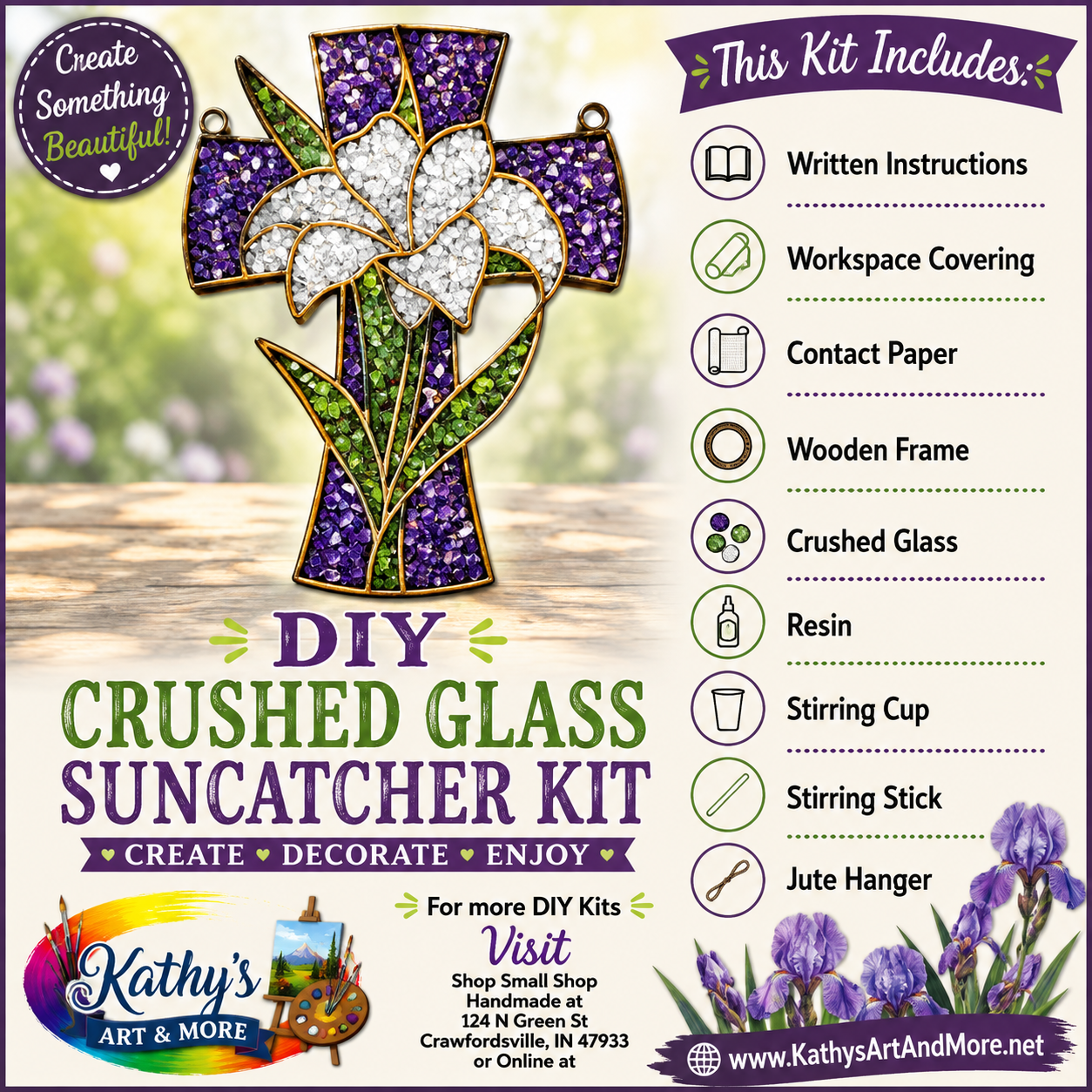 DIY Crushed Glass Suncatcher Kit - Easter Lily and Cross