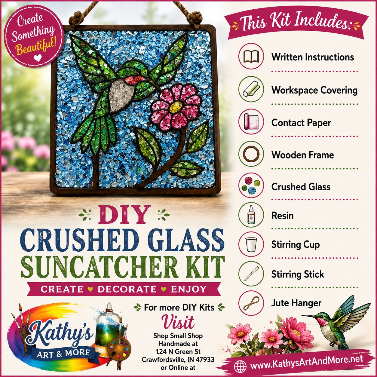 DIY Crushed Glass Suncatcher Kit - Hummingbird
