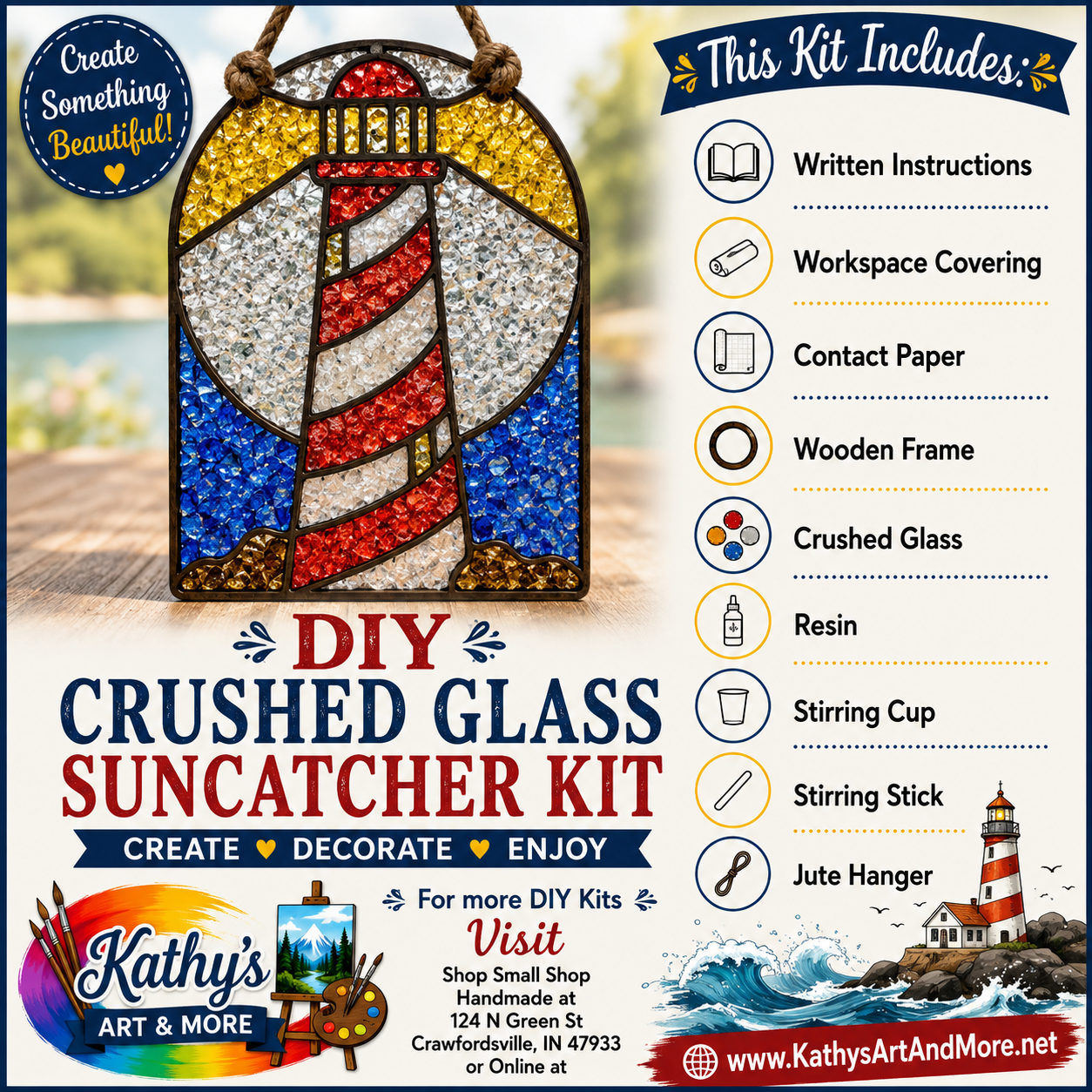 DIY Crushed Glass Suncatcher Kit - Lighthouse