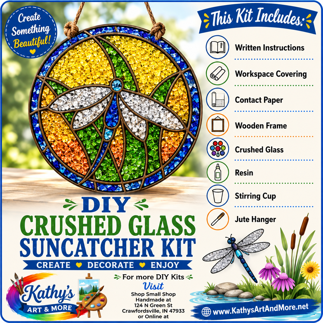 DIY Crushed Glass Suncatcher Kit - Dragonfly in Grass