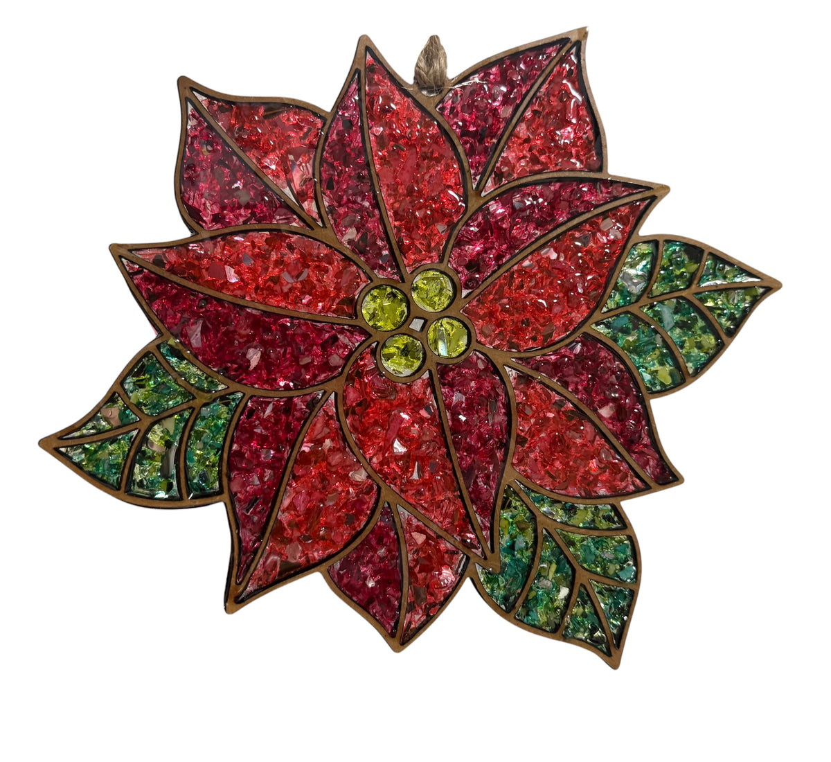 Poinsettia Crushed Glass Suncatcher