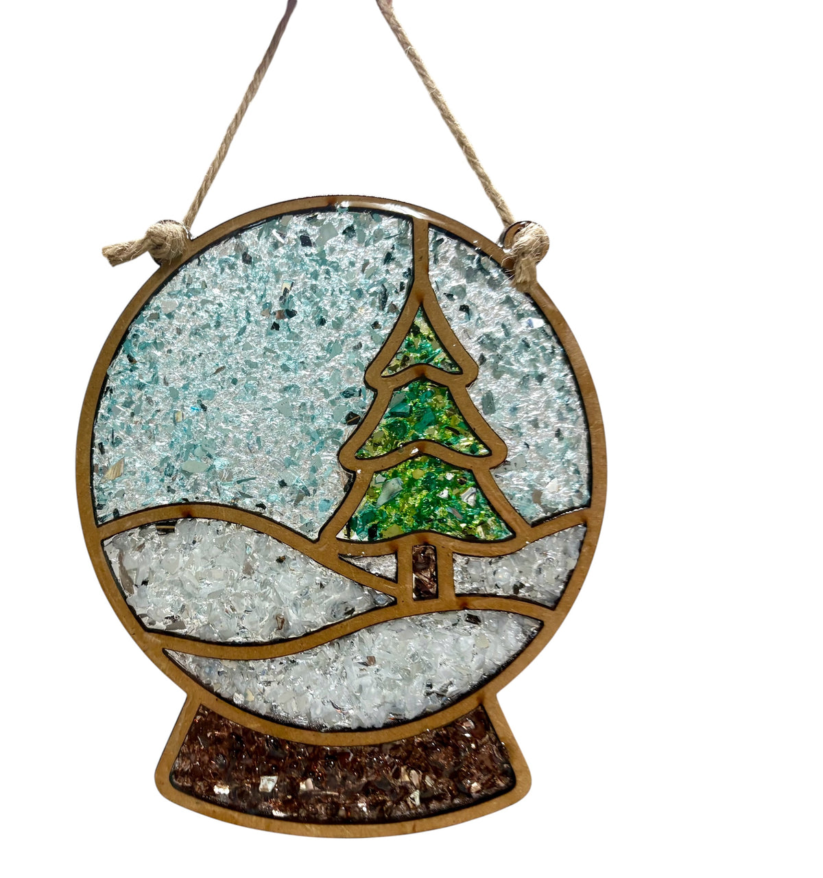 Winter Snowglobe Crushed Glass Suncatcher