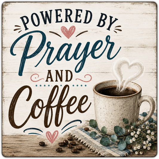 Powered by Prayer and Coffee magnet