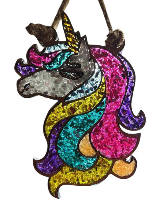 Unicorn Crushed Glass Suncatcher