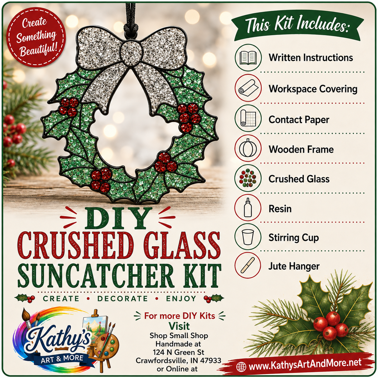 DIY Crushed Glass Suncatcher Kit - Christmas Wreath