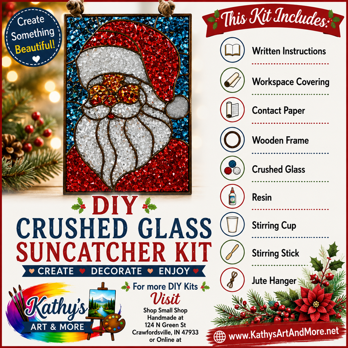DIY Crushed Glass Suncatcher Kit - Santa