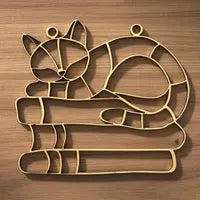 Cat on Books - Blank Wood Frame