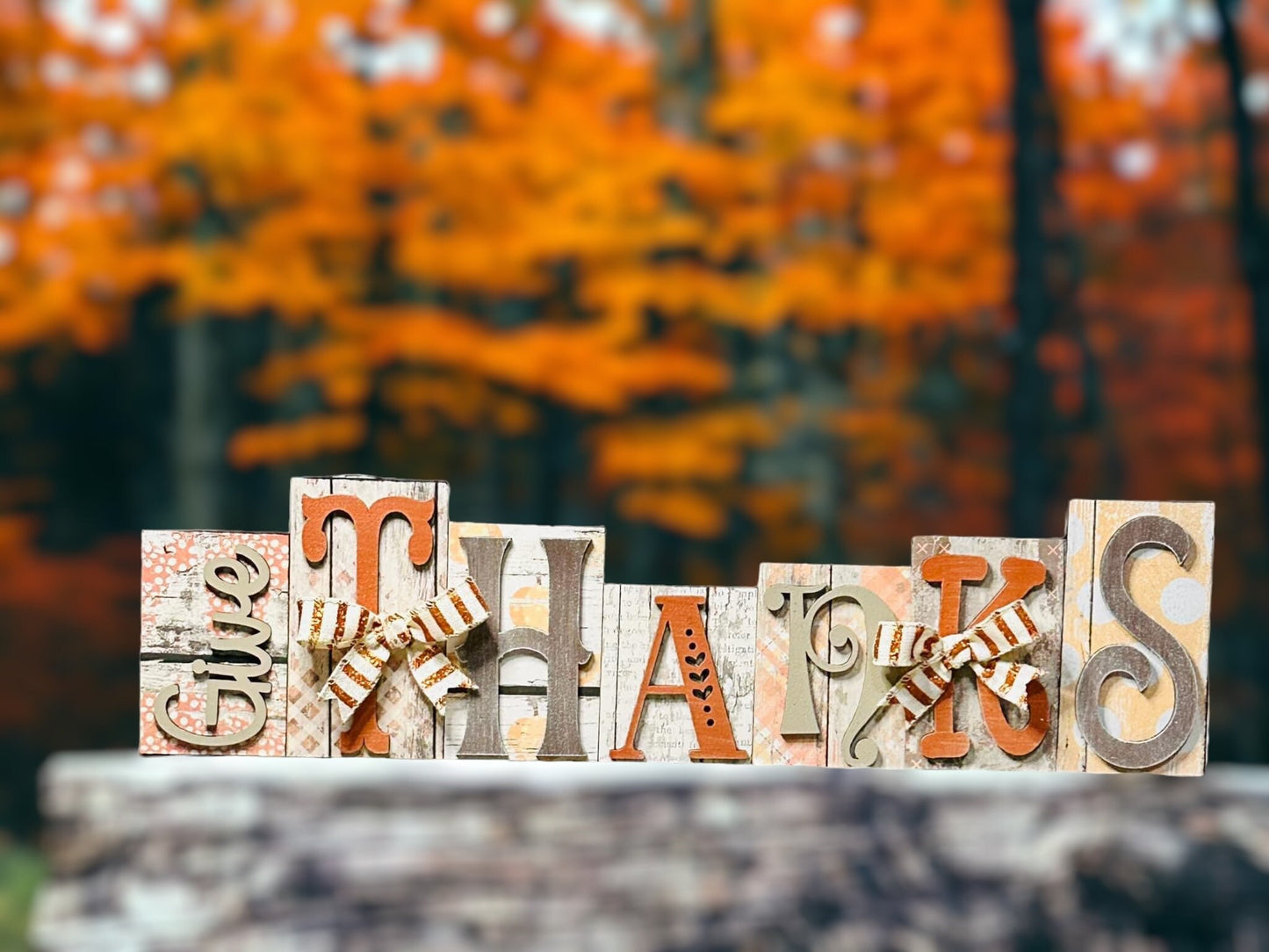 Give Thanks wood block sign